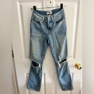 Paige straight leg blue jeans with rips